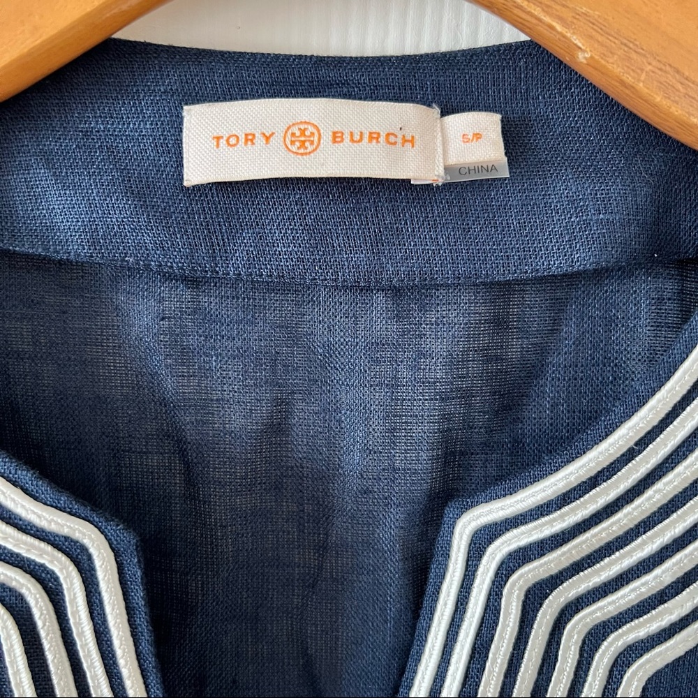 SOLD! Tory Burch Linen Embroidered Beach Tunic In Navy Blue - Picture 5 of 7